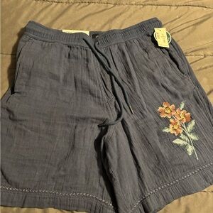 Aeropostale Blue Women's Shorts with Floral Embroidery